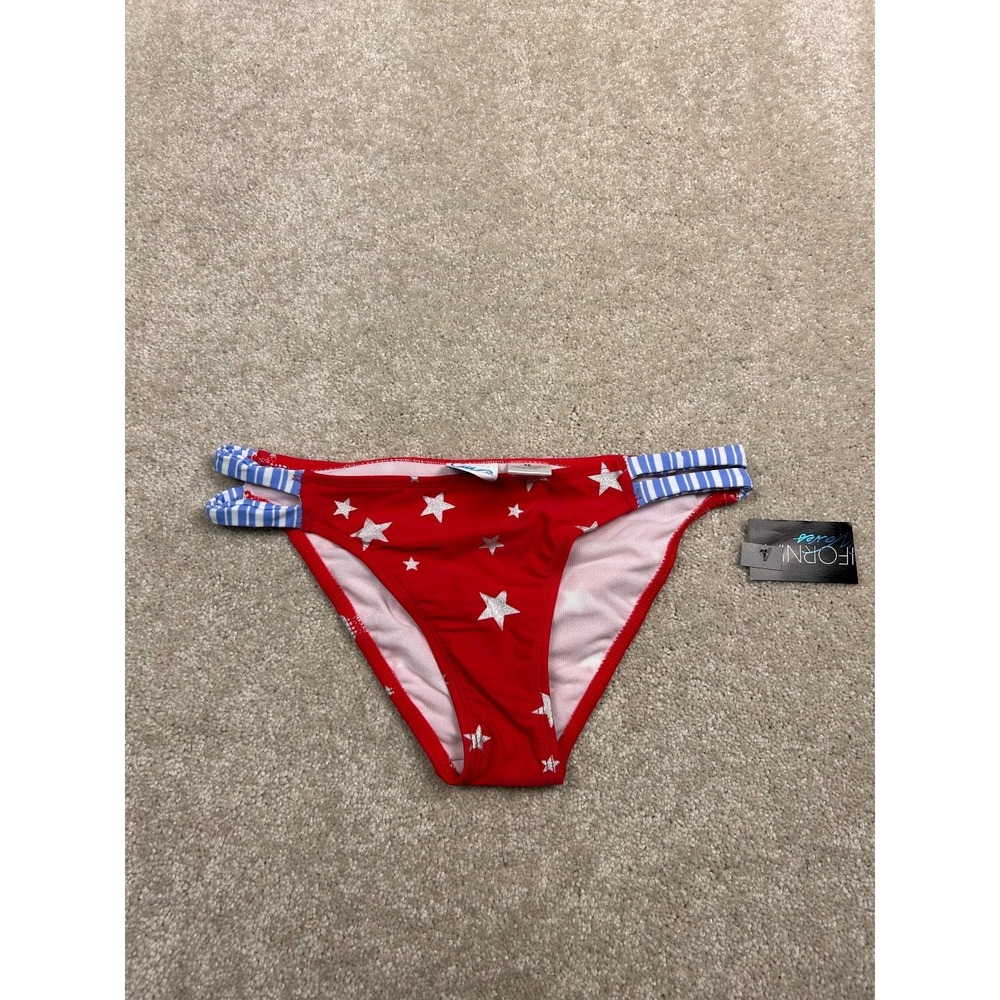 California Waves Women's Red Star Bikini Swim Bottom XS Nylon Spandex